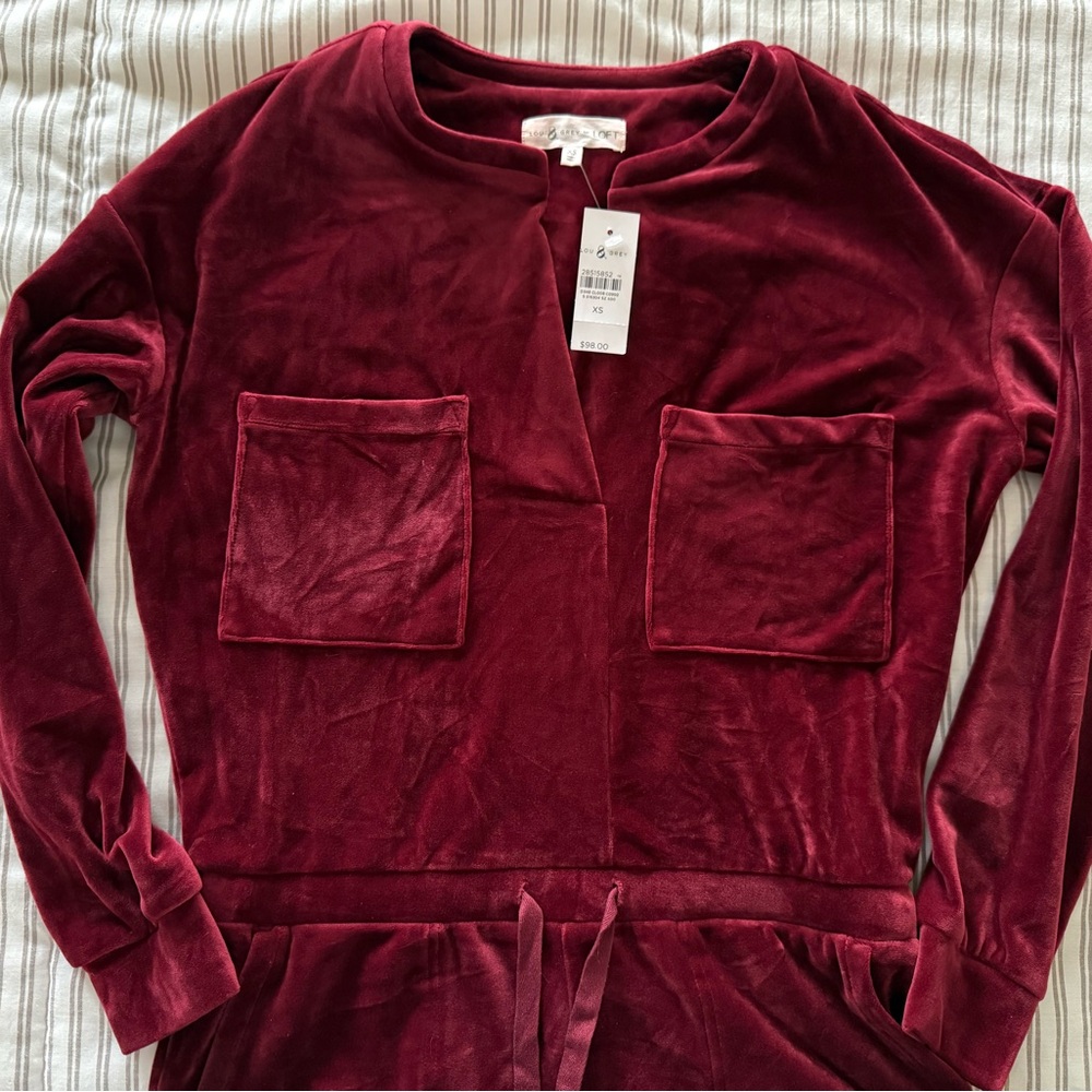 Lou & Grey Women's Velvet Jumpsuit - Deep Wine Red Size XS - Picture 13 of 13